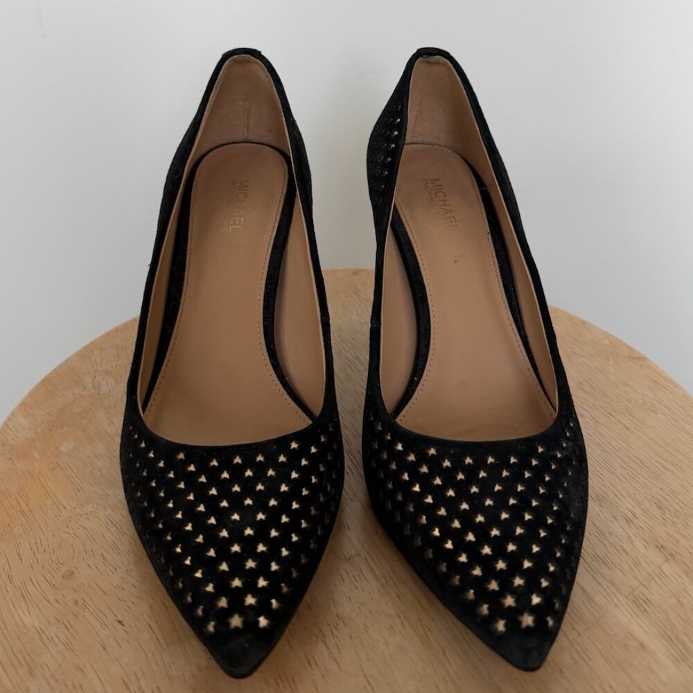 Michael Kors Black Suede Star-Perforated Pumps. Size 6M